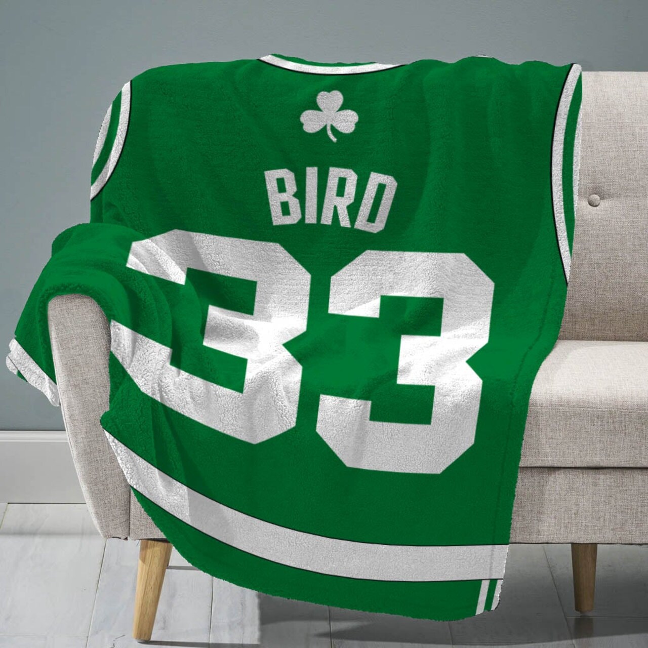 Sleep Squad Boston Celtics Larry Bird 60” x 80” Raschel Plush Jersey Basketball Blanket